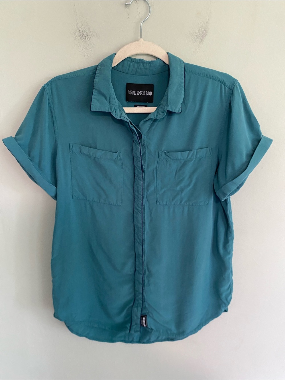 Wildfang The Empower SS Button Up Short Sleeve Shirt Size Small Teal
